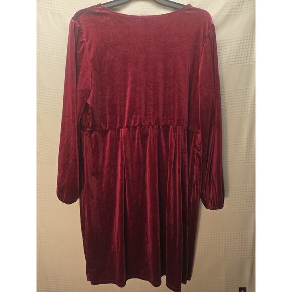 Nine West berry jewel toned crushed Velvet Faux Wrap mini Dress 2X 5629 - Picture 6 of 8